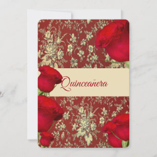 Convite de Quinceanera, rosas vermelhas, costume