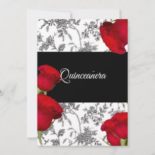 Convite de Quinceanera, rosas vermelhas, costume