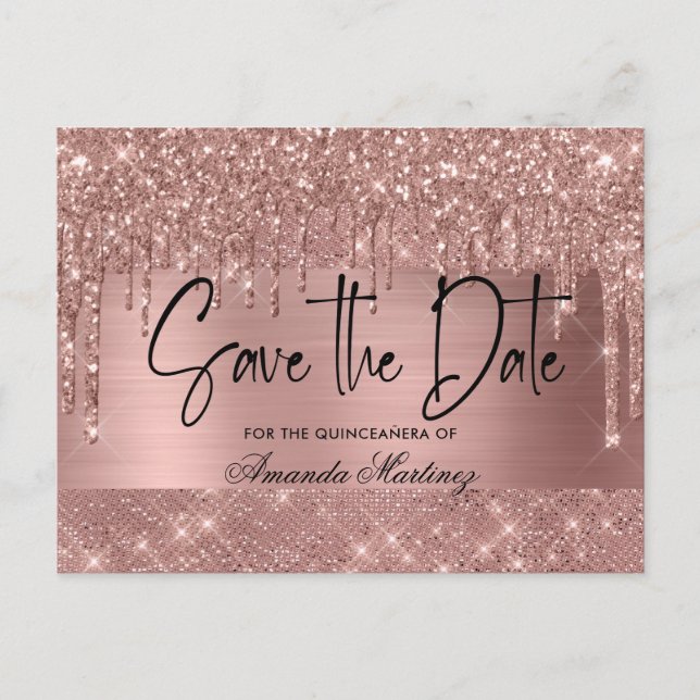Convite de Quinceañera Rose Gold Chic para Salvar  (Frente)