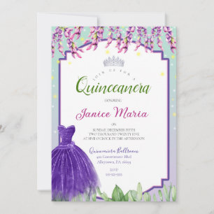 Convite de Quinceañera Roxo Verde e Rosa