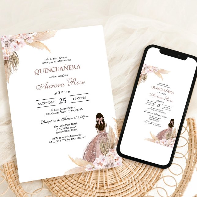 Convite de Quinceanera Rústico Moderno (Criador carregado)