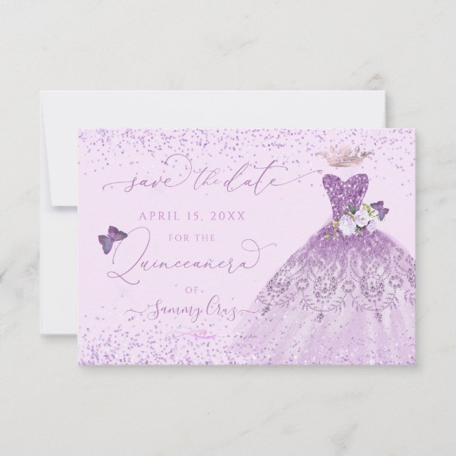 Convite de Quinceanera Save the Date com Vestido R (Frente)
