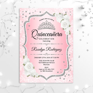 Convite de Quinceanera Silver Rosa