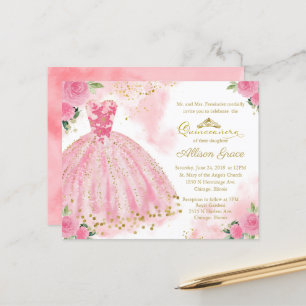 Convite de Quinceanera Simples Dourado e Rosa Vibr