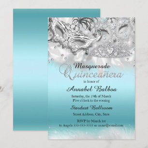 Convite de Quinceanera Teal Silver Sparkle Masquer