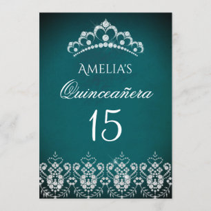 Convite de Quinceanera Tiara Brilhante Prata Azul-