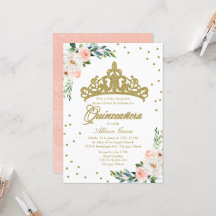 Convite de Quinceanera Tiara Dourada Espanhola Blu