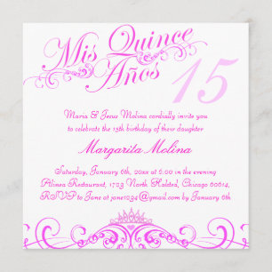 Convite de Quinceanera Tiara Princesa Rosa