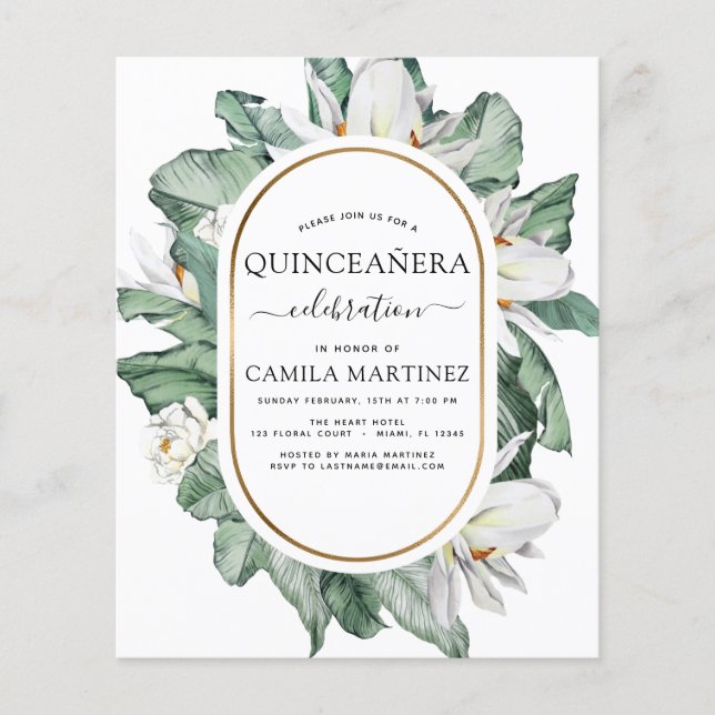Convite de Quinceañera Tropical Magnólia Orçamentá (Frente)