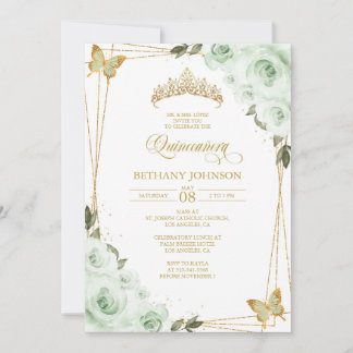 Convite de Quinceañera Verde e Dourado