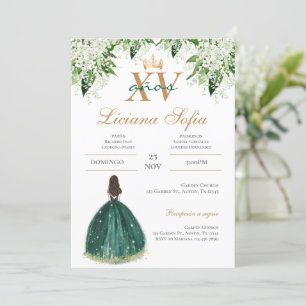 Convite de Quinceanera Verde Esmeralda