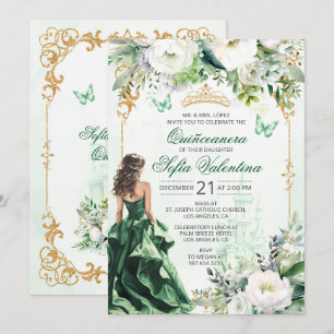 Convite de Quinceañera Verde Esmeralda