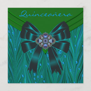 Convite de Quinceanera Verde Esmeralda Azul Turque