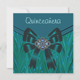 Convite de Quinceanera Verde Esmeralda Azul Turque