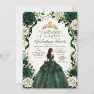 Convite de Quinceañera Verde Esmeralda com Princes