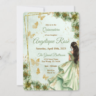 Convite de quinceanera verde sálvia