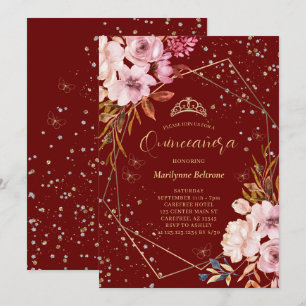 Convite de Quinceañera Vermelho Escuro Moderno