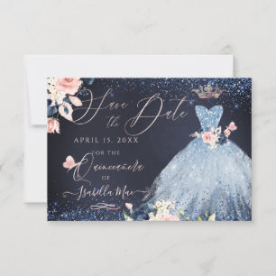 Convite de Quinceanera  Vestido Azul Poeirento
