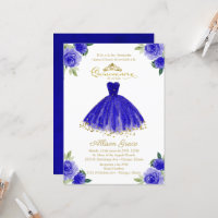 Convite de Quinceanera Vestido Azul Real Espanhol