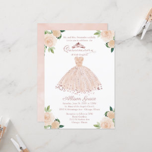 Convite de Quinceanera Vestido Rosa Dourado Rosa B