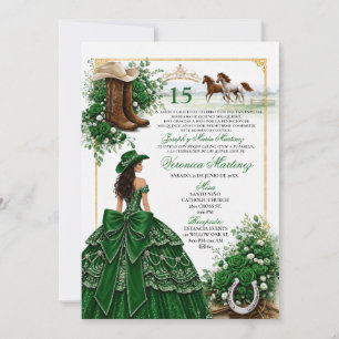 Convite de Quinceañera Western Verde Esmeralda Vaq
