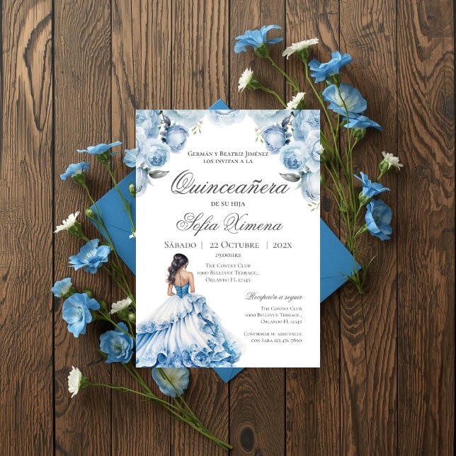 Convite de Quincenera em Azul Espanhol (Criador carregado)
