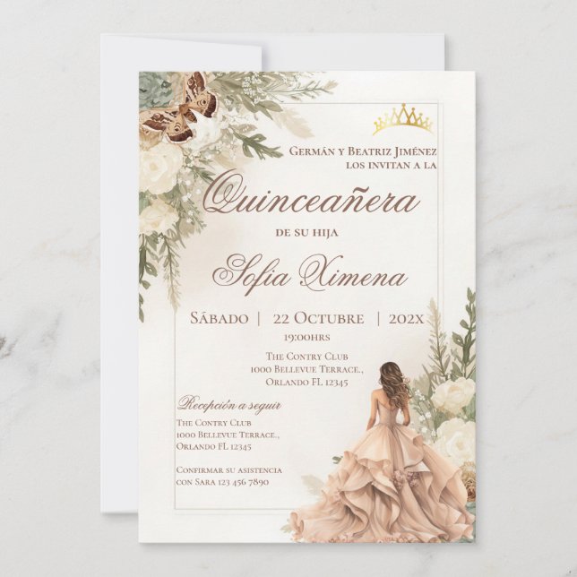 Convite de Quincenera em Espanhol Boho (Frente)