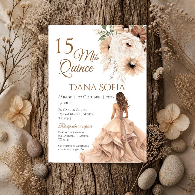 Convite de Quincenera em espanhol Boho (Criador carregado)