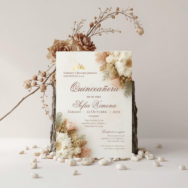 Convite de Quincenera em Espanhol Boho (Criador carregado)