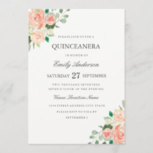 Convite de Quinze Anos com Aquarela Floral em Tons