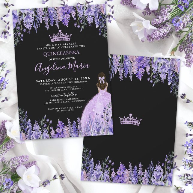 Convite de Quinze Anos com Floral Roxo (Purple Floral Quinceanera Invitation)