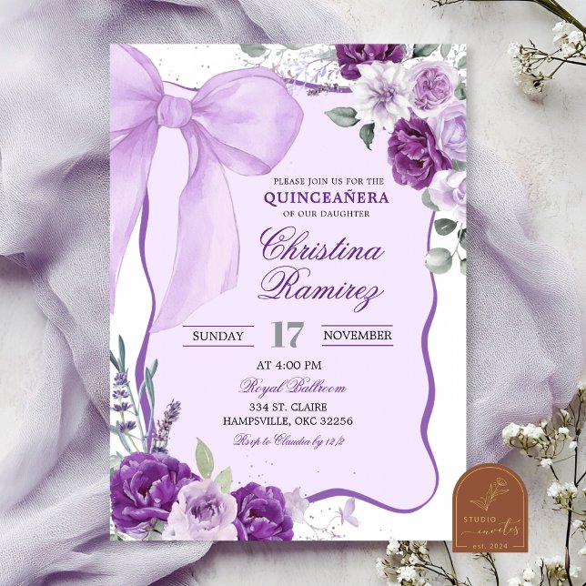 Convite de Quinze Anos Floral Coquette com Laço Ro (Criador carregado)