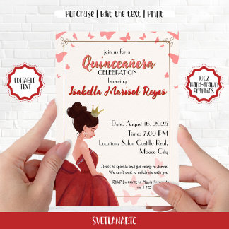 Convite de Quinze Anos Magenta Princesa Elegante