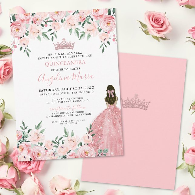 Convite de Quinze Anos Rosa Corado (Blush Pink Quinceanera Invitation)