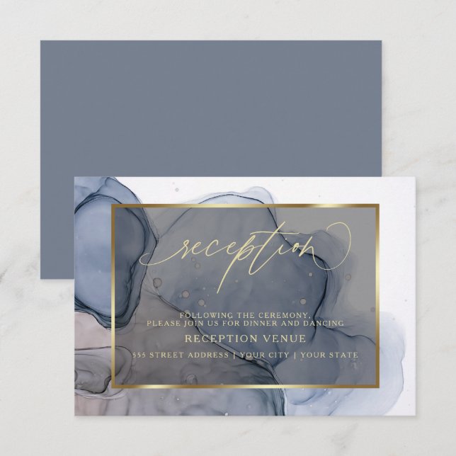 Convite de Recepção Azul Mauve Empoeirado Escuro T (Frente/Verso)