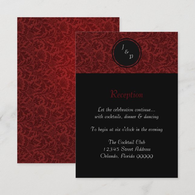 Convite de Recepção - Damask Vermelho (Frente/Verso)