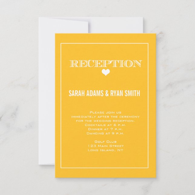 Convite de Recepção de Casamento Amarelo Coração F (Frente)