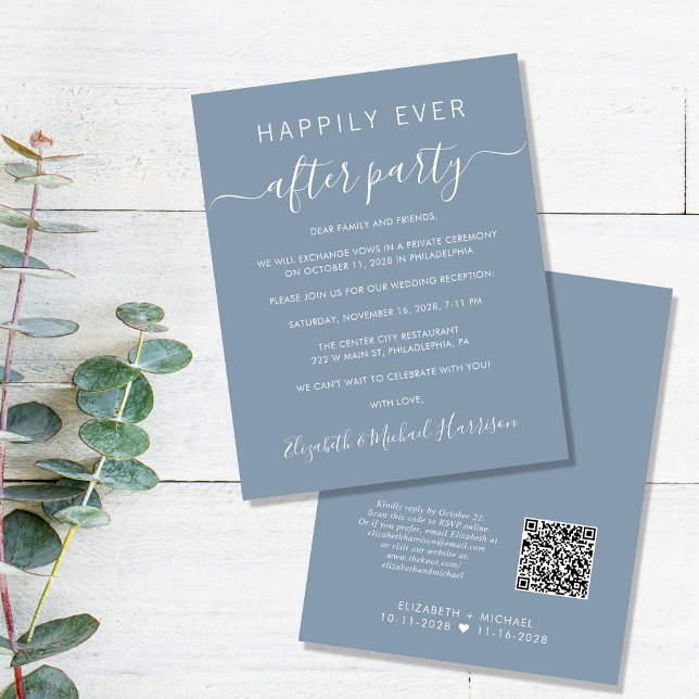 Convite de Recepção de casamento Azul Dusty com Có (Criador carregado)