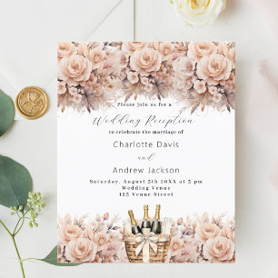 Convite de recepção de casamento boho com rosas cr