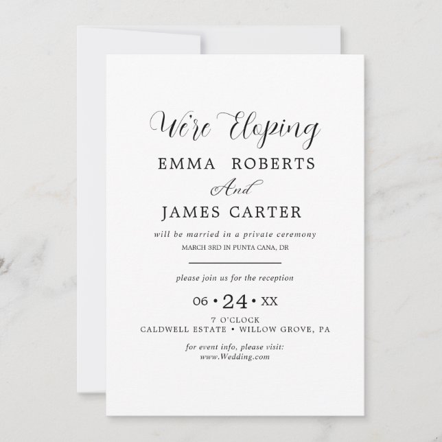 Convite de Recepção de Casamento com Caligrafia Pr (Frente)