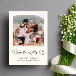 Convite de Recepção de Casamento Creme de Foto Ele