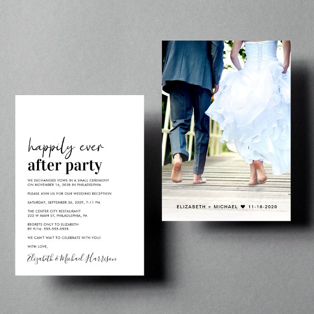 Convite de Recepção de casamento de Fotografias Mo (An chic Happily Ever After Party invitation for your wedding celebration)