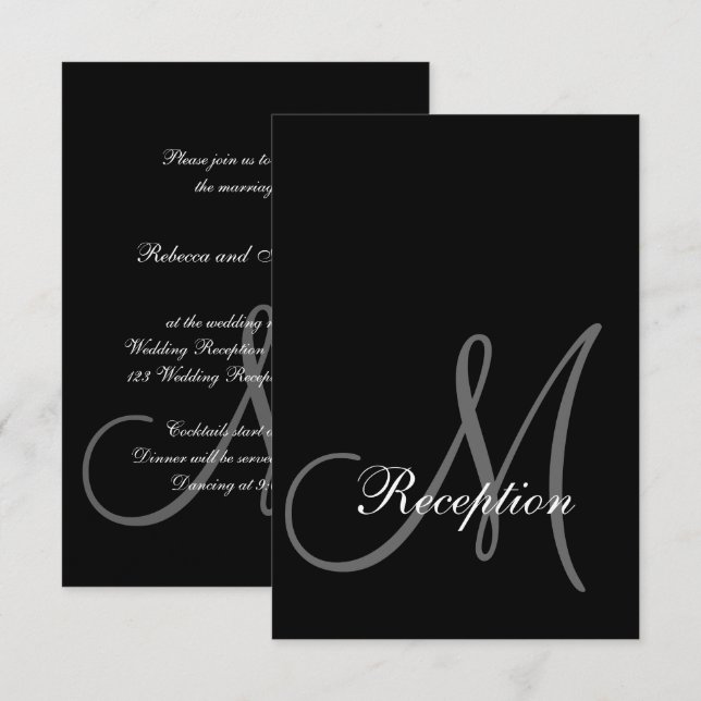 Convite de Recepção de Casamento Elegância Black T (Frente/Verso)