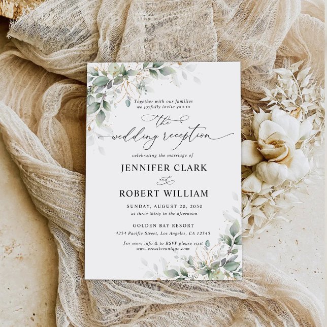 Convite de Recepção de Casamento Elegante Eucalipt (Criador carregado)