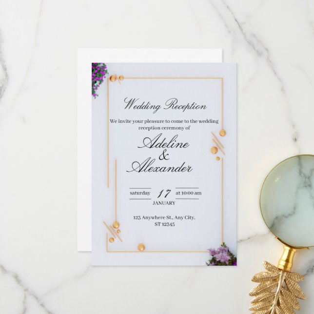 Convite de recepção de casamento elegante personal (Frente/Verso In Situ)