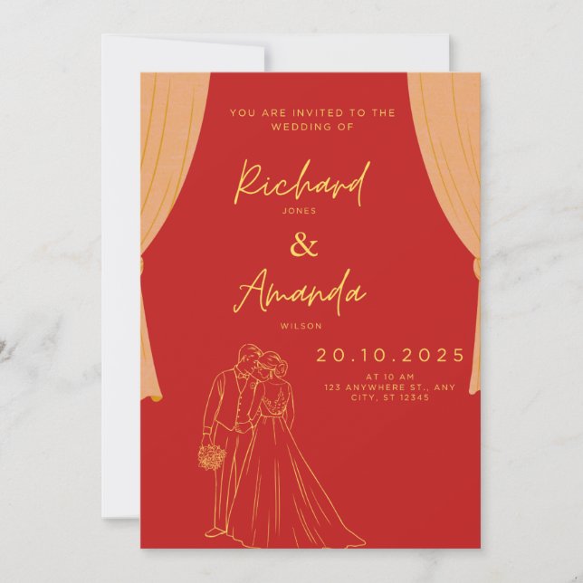 Convite de Recepção de Casamento Elegante Vermelho (Frente)