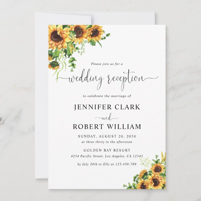 Convite de Recepção de Casamento Floral Amarelo (Frente)