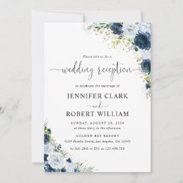 Convite de Recepção de Casamento Floral Azul Marin