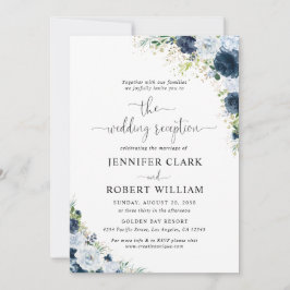 Convite de Recepção de Casamento Floral Azul Marin