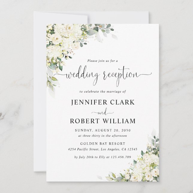 Convite de Recepção de Casamento Floral Branco Ele (Frente)